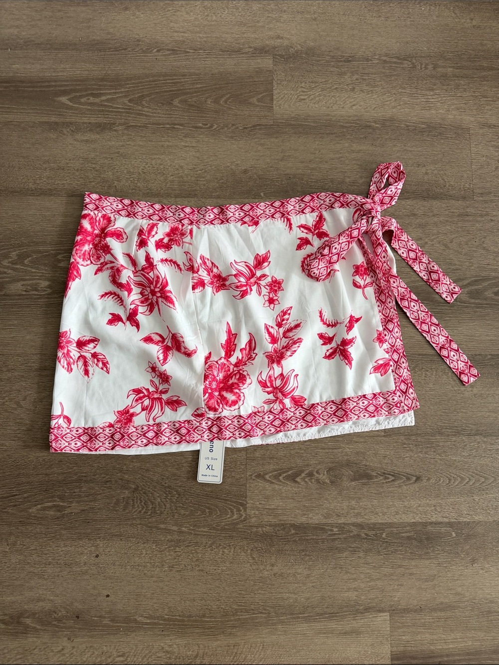 White & Hot Pink Floral Wrap Skirt